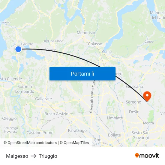 Malgesso to Triuggio map