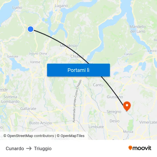 Cunardo to Triuggio map