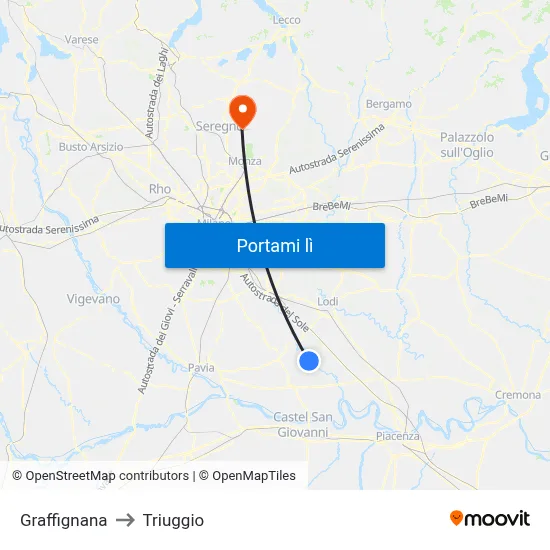 Graffignana to Triuggio map