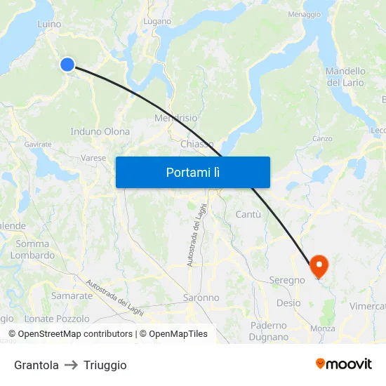 Grantola to Triuggio map