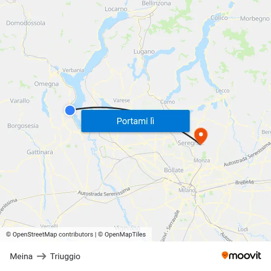 Meina to Triuggio map