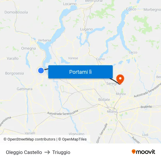 Oleggio Castello to Triuggio map