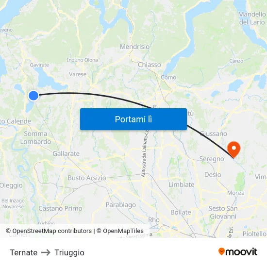 Ternate to Triuggio map