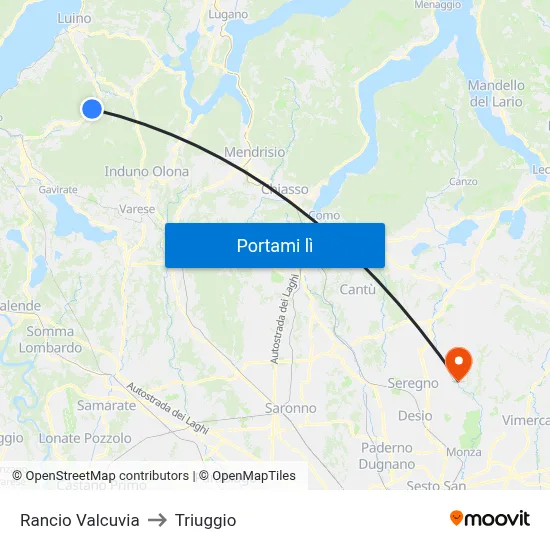 Rancio Valcuvia to Triuggio map