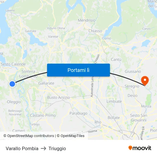 Varallo Pombia to Triuggio map