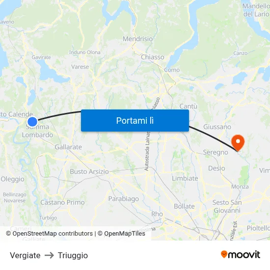 Vergiate to Triuggio map