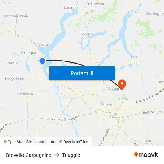 Brovello-Carpugnino to Triuggio map