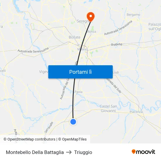 Montebello Della Battaglia to Triuggio map