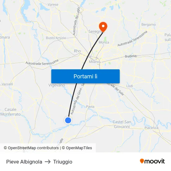 Pieve Albignola to Triuggio map