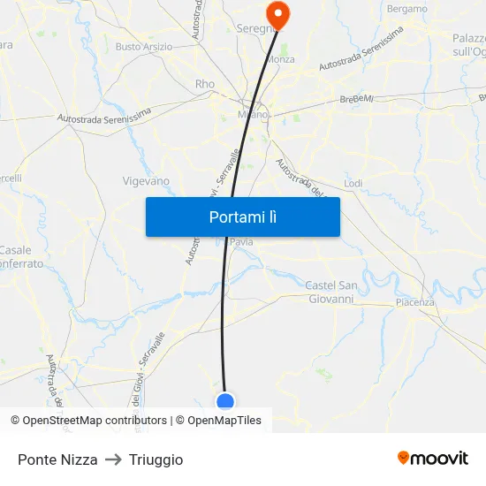 Ponte Nizza to Triuggio map