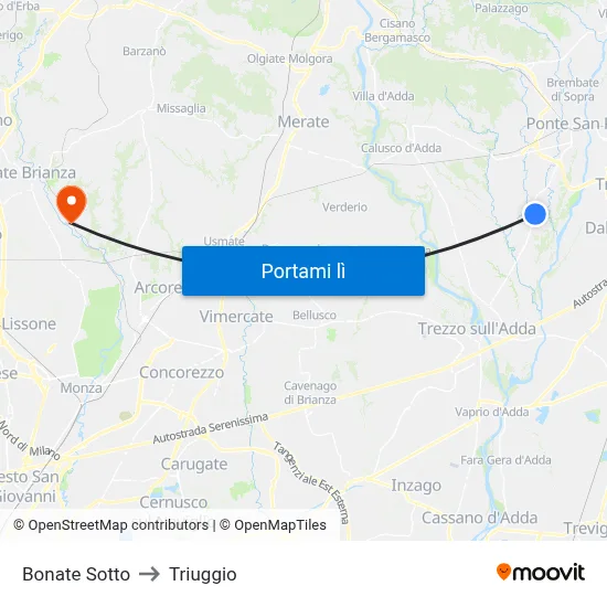 Bonate Sotto to Triuggio map