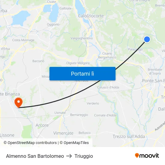 Almenno San Bartolomeo to Triuggio map