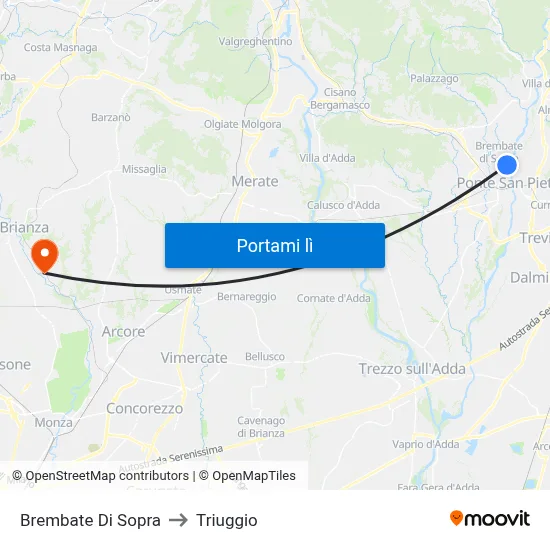 Brembate Di Sopra to Triuggio map