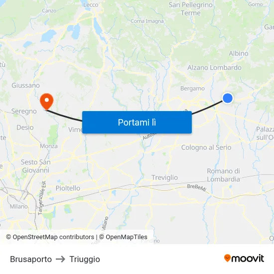 Brusaporto to Triuggio map