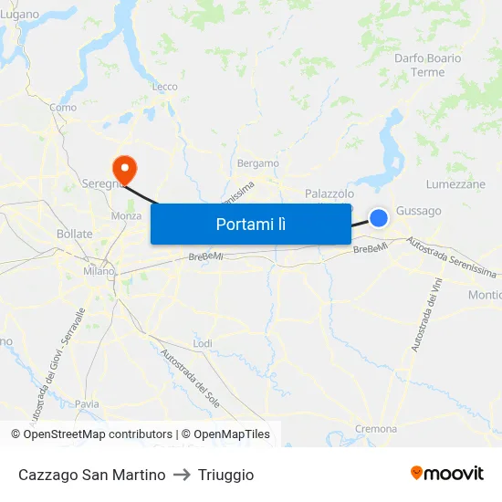 Cazzago San Martino to Triuggio map