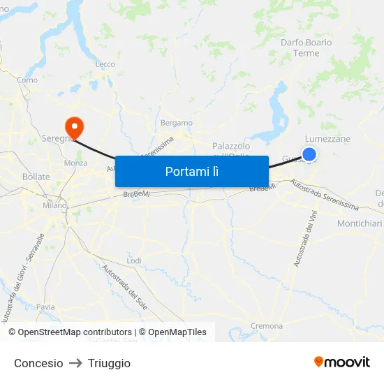 Concesio to Triuggio map