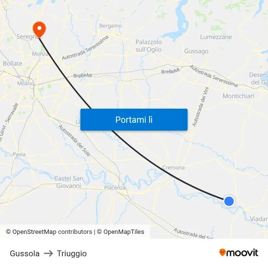 Gussola to Triuggio map