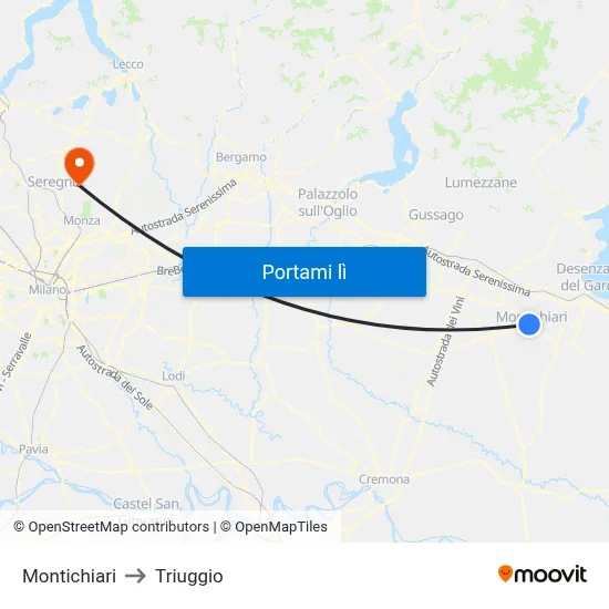 Montichiari to Triuggio map