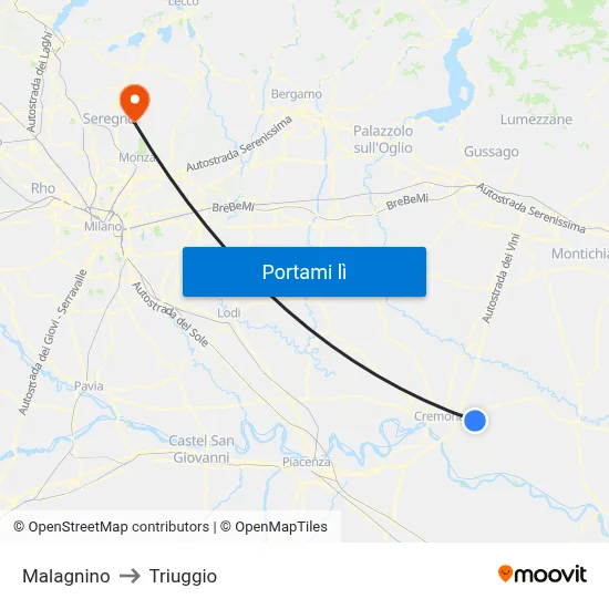 Malagnino to Triuggio map