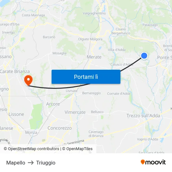 Mapello to Triuggio map