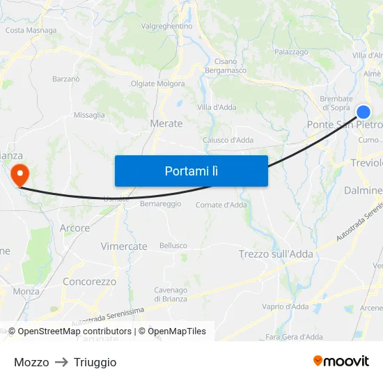 Mozzo to Triuggio map