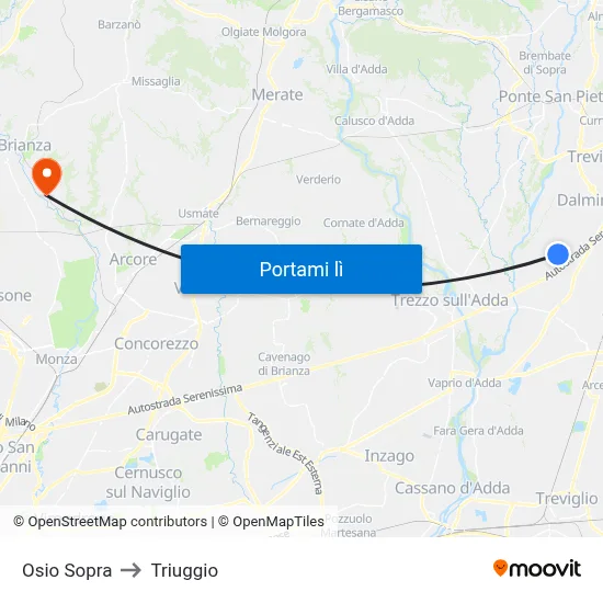 Osio Sopra to Triuggio map