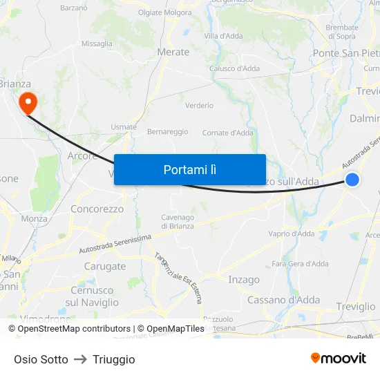 Osio Sotto to Triuggio map
