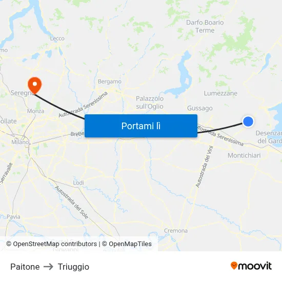 Paitone to Triuggio map