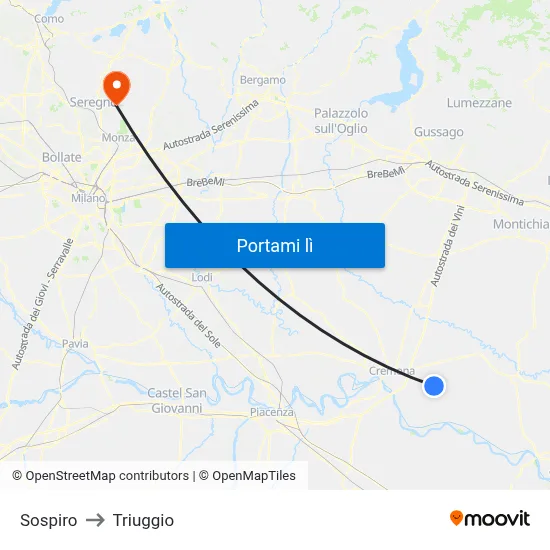 Sospiro to Triuggio map
