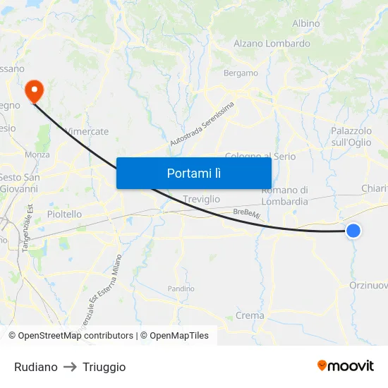 Rudiano to Triuggio map