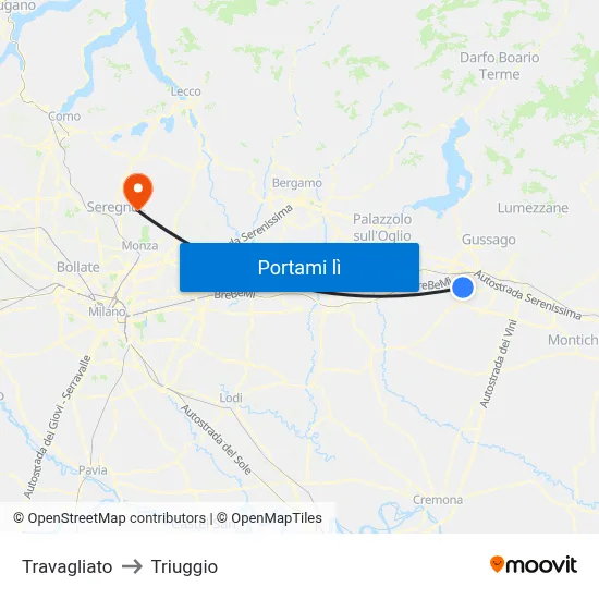 Travagliato to Triuggio map