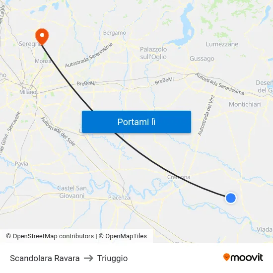 Scandolara Ravara to Triuggio map