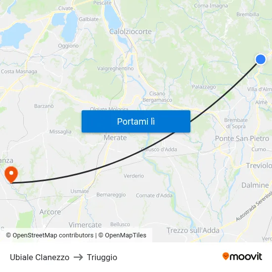 Ubiale Clanezzo to Triuggio map