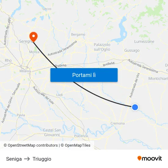 Seniga to Triuggio map
