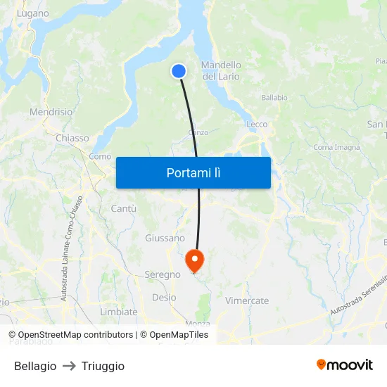 Bellagio to Triuggio map