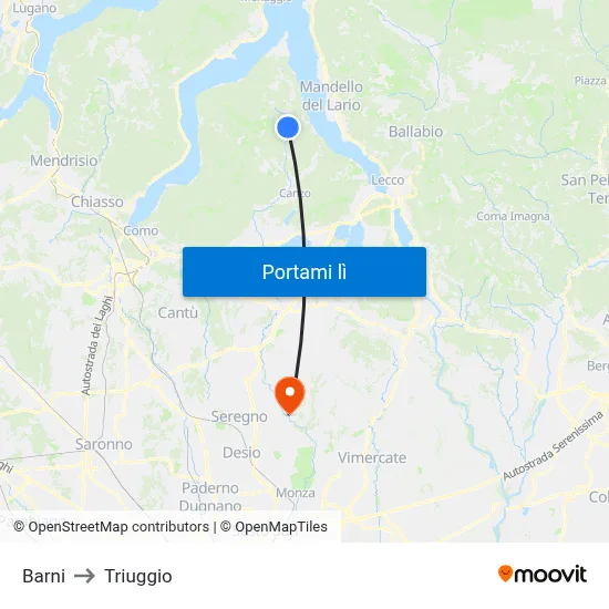 Barni to Triuggio map