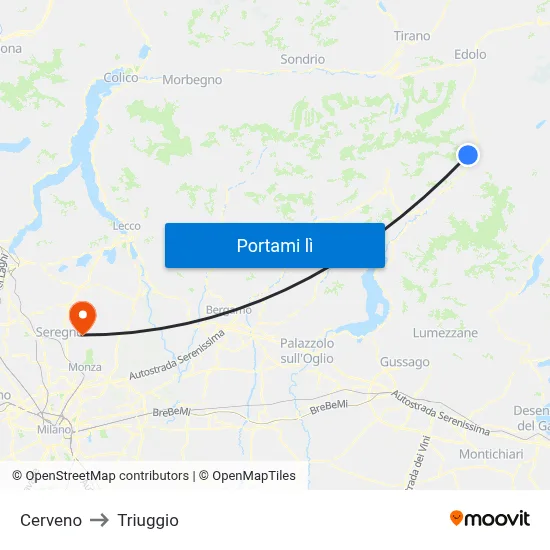 Cerveno to Triuggio map