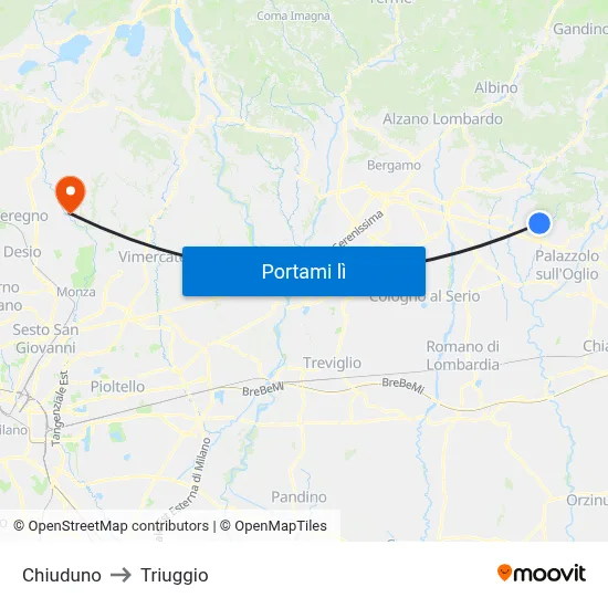 Chiuduno to Triuggio map
