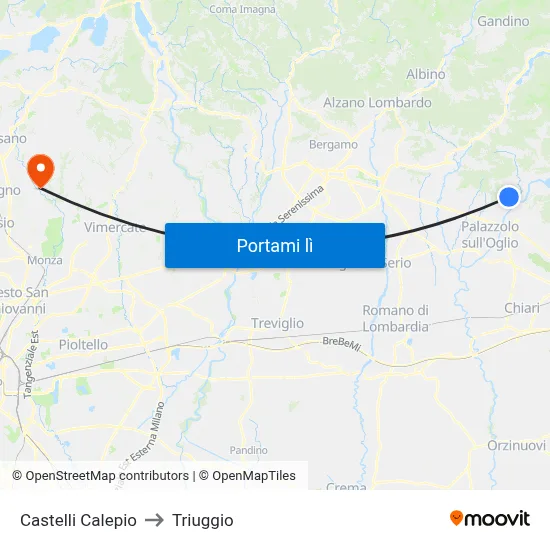 Castelli Calepio to Triuggio map