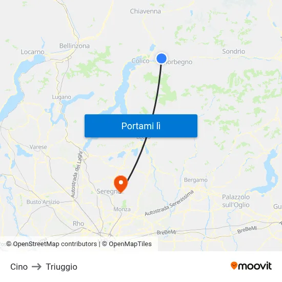 Cino to Triuggio map