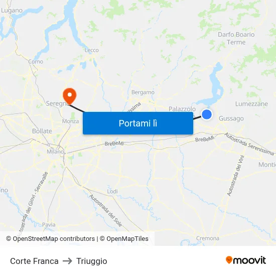 Corte Franca to Triuggio map