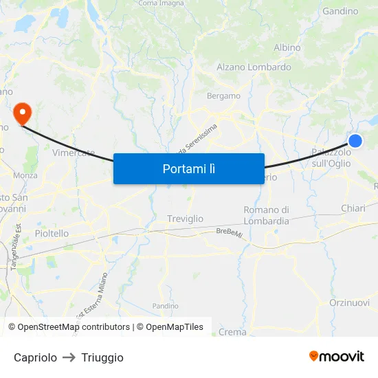Capriolo to Triuggio map