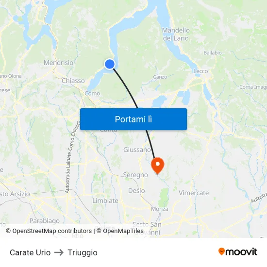 Carate Urio to Triuggio map