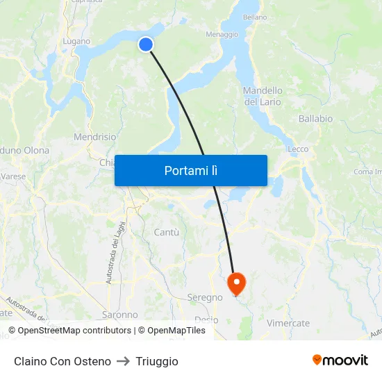 Claino Con Osteno to Triuggio map
