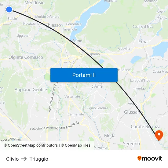 Clivio to Triuggio map