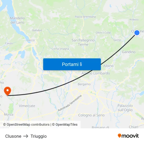 Clusone to Triuggio map