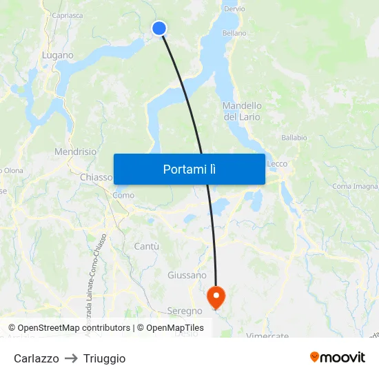 Carlazzo to Triuggio map