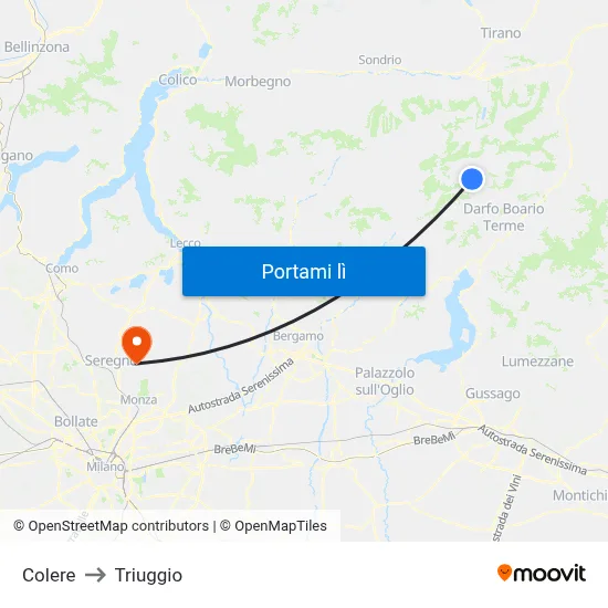 Colere to Triuggio map