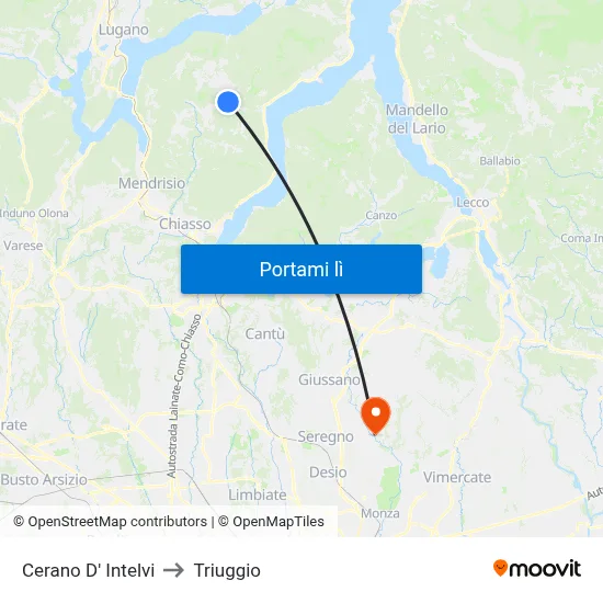 Cerano D' Intelvi to Triuggio map