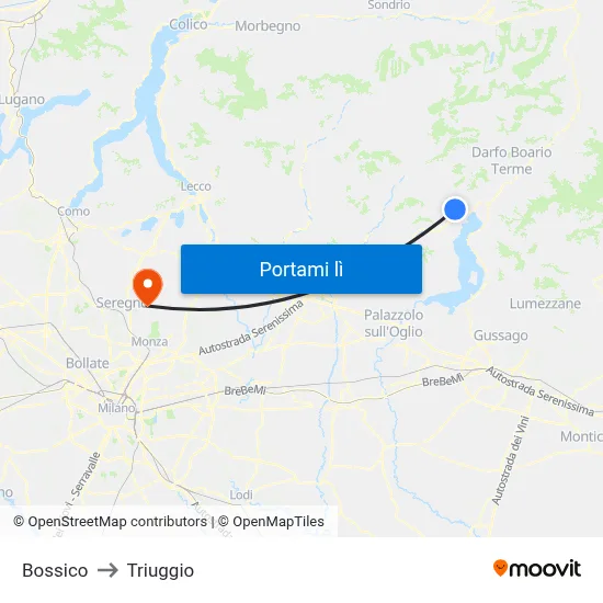 Bossico to Triuggio map